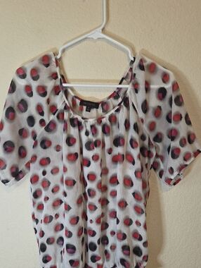 The Limited White Sheer Blouse with Pink and Black Spot Print